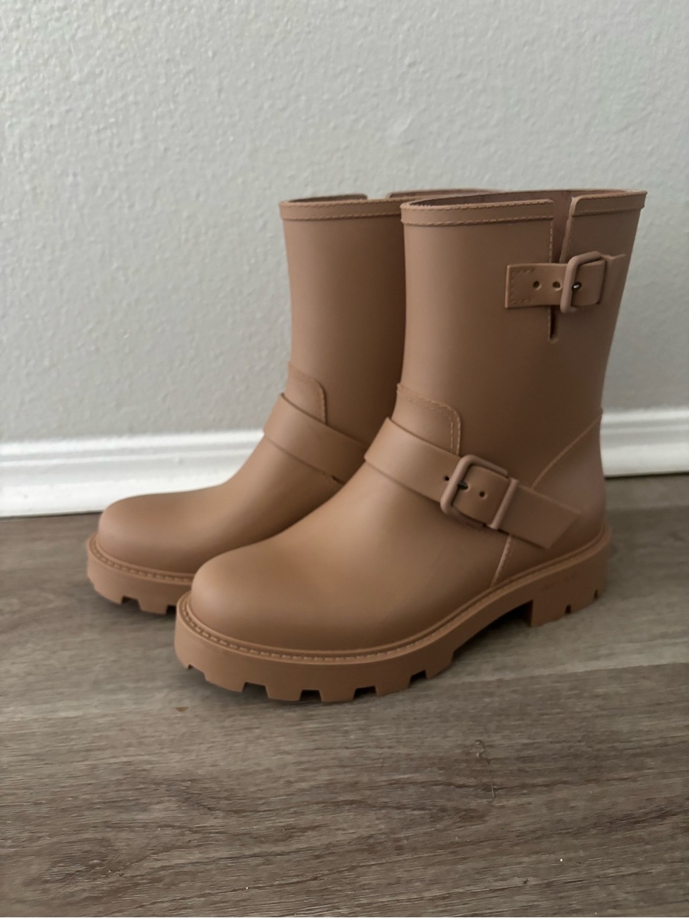 Jimmy Choo Tan Lug-Sole Buckle Ankle Boots
